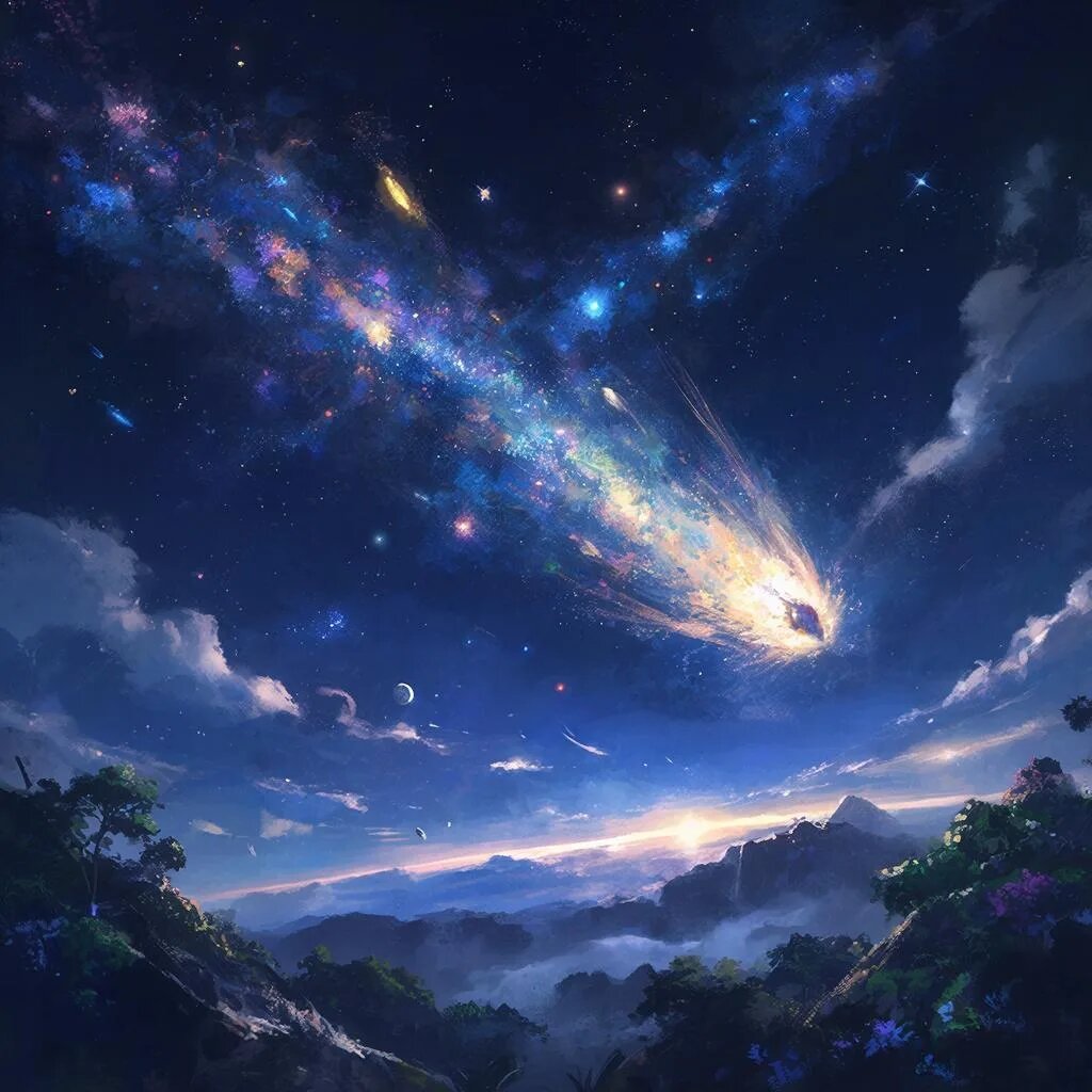 Комета. Иллюстрация сгенерирована нейросетью