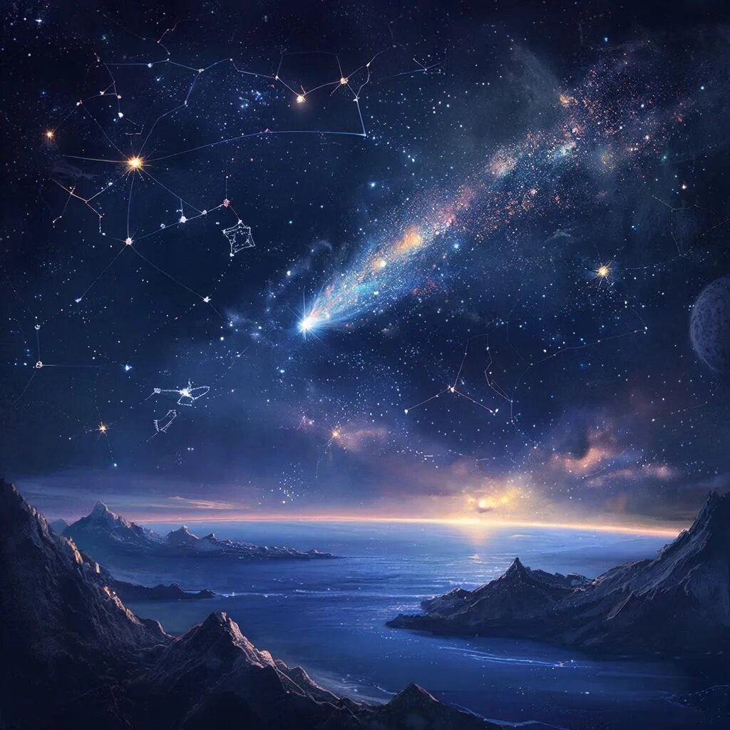 Комета. Иллюстрация сгенерирована нейросетью