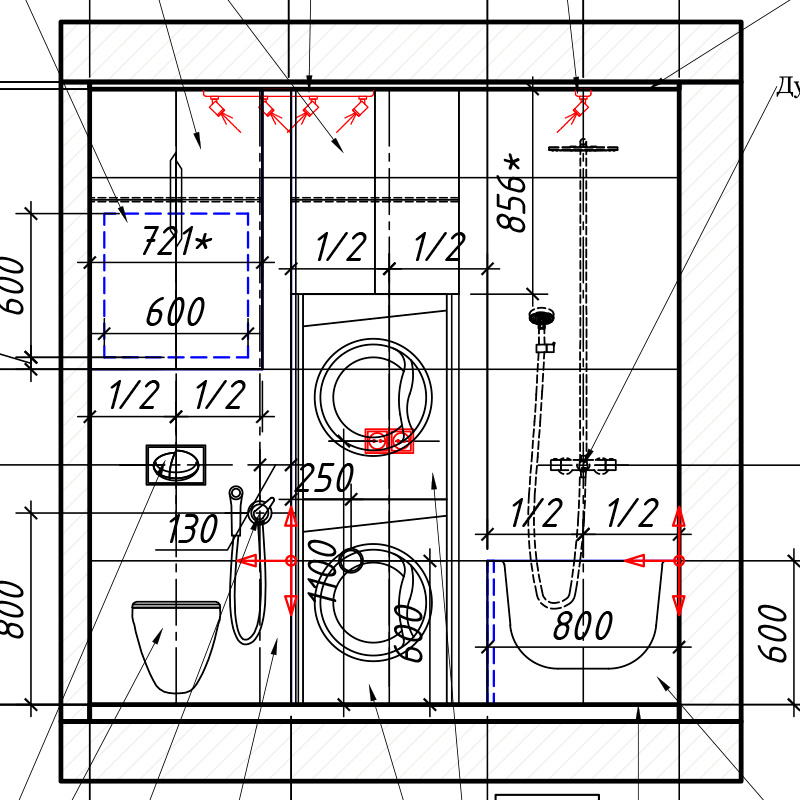 Пример приявязок по центру стены