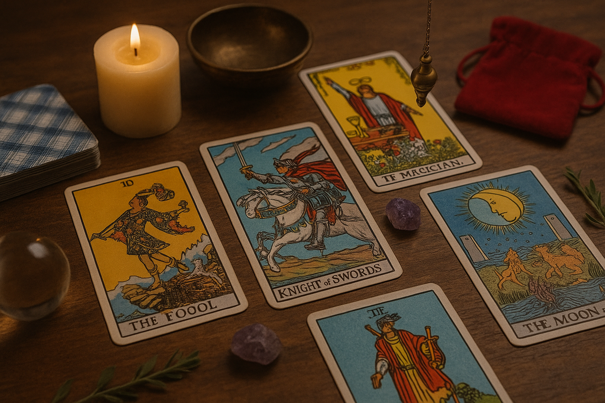 Сцена расклада: энергия клинка среди других Арканов показывает, куда движется ситуация.