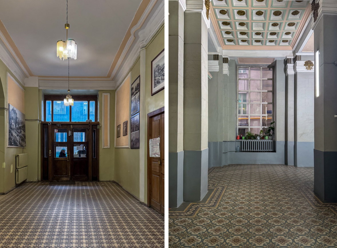 Парадные вестибюли в доме Нирнзее. Обратите внимание на ковер из метлахской плитки. Фото автора
