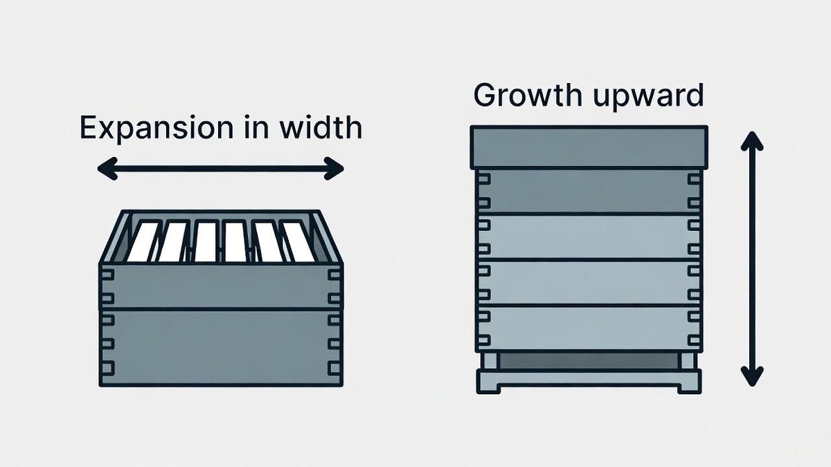 Слева - улей Лежак , справа - улей многокорпусный