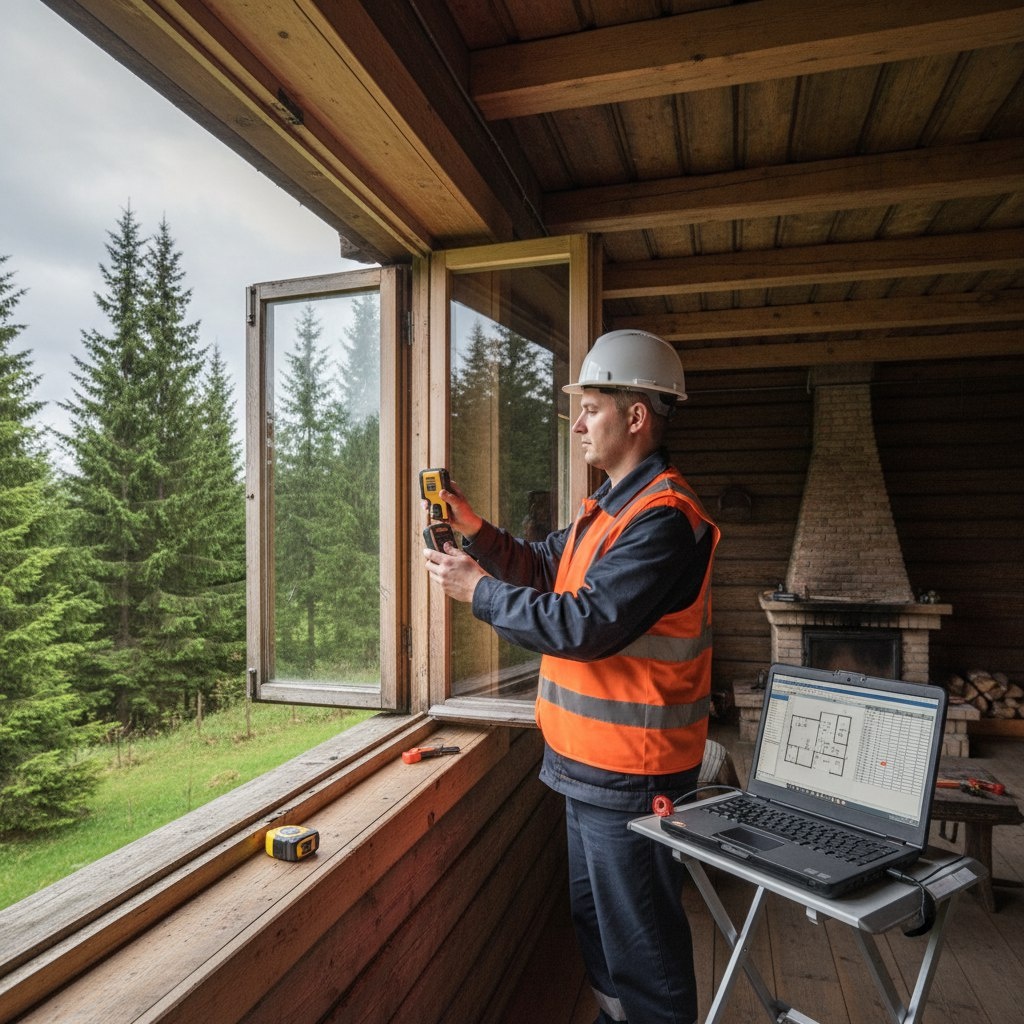 Замер пластиковых окон в коттедже Ленинградской области — первый этап точного остекления.