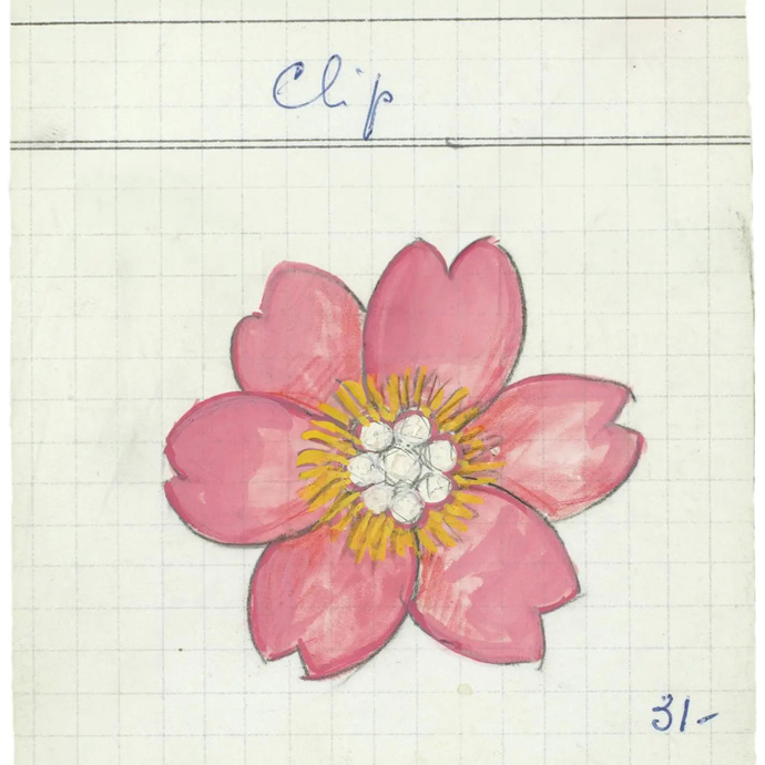 Ювелирные зимние цветы Rose de Noël Дом Van Cleef & Arpels изготавливает из коралла, бирюзы, перламутра, оникса и даже из дерева (3 фото)