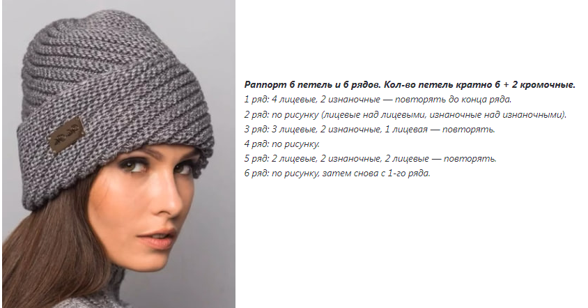 Шапка с диагональным узором спицами