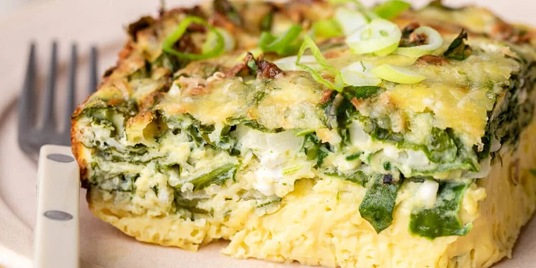 Высокобелковая пп запеканка из яиц и шпината | Омлет в духовке для пп завтрака