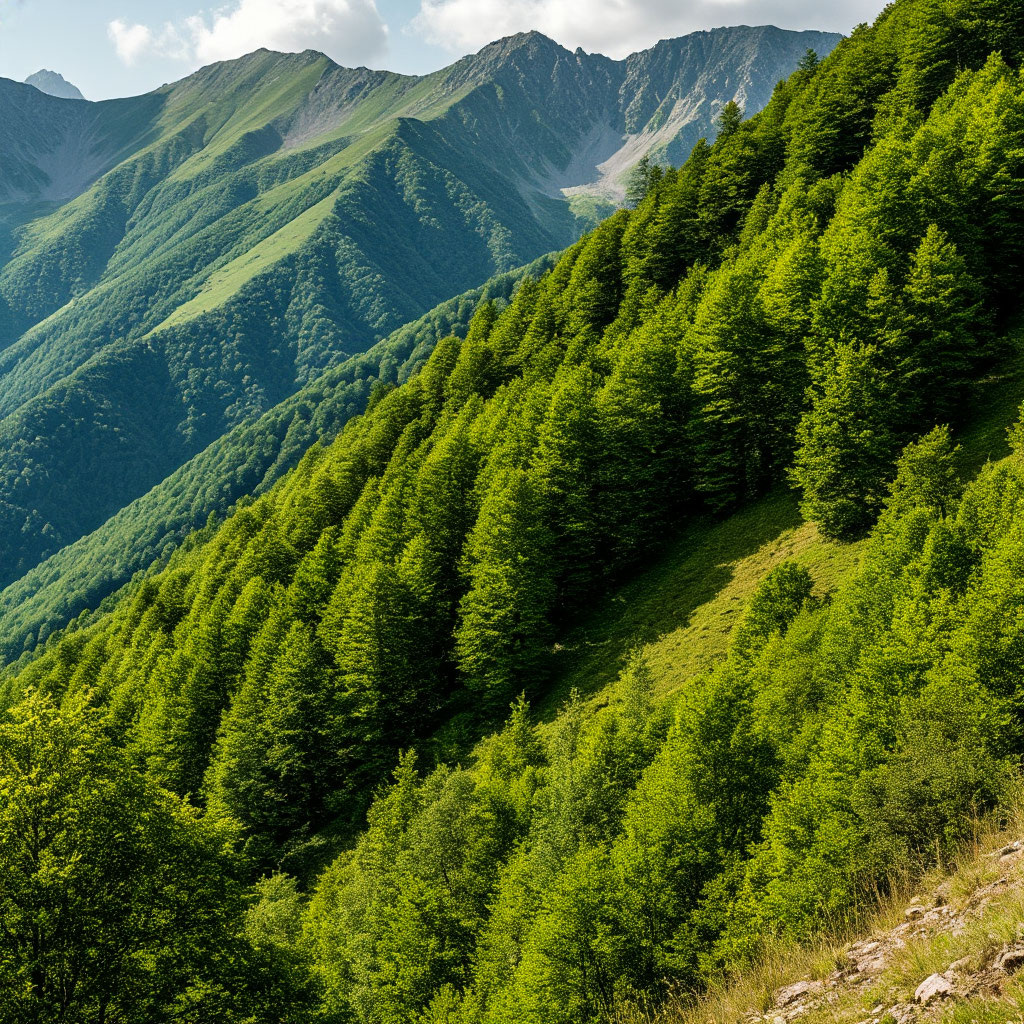 Иллюстрация создана нейросетью Яндекс ART. Лесной пейзаж Кавказа — намеренный контраст с ожиданием читателя увидеть песок.
