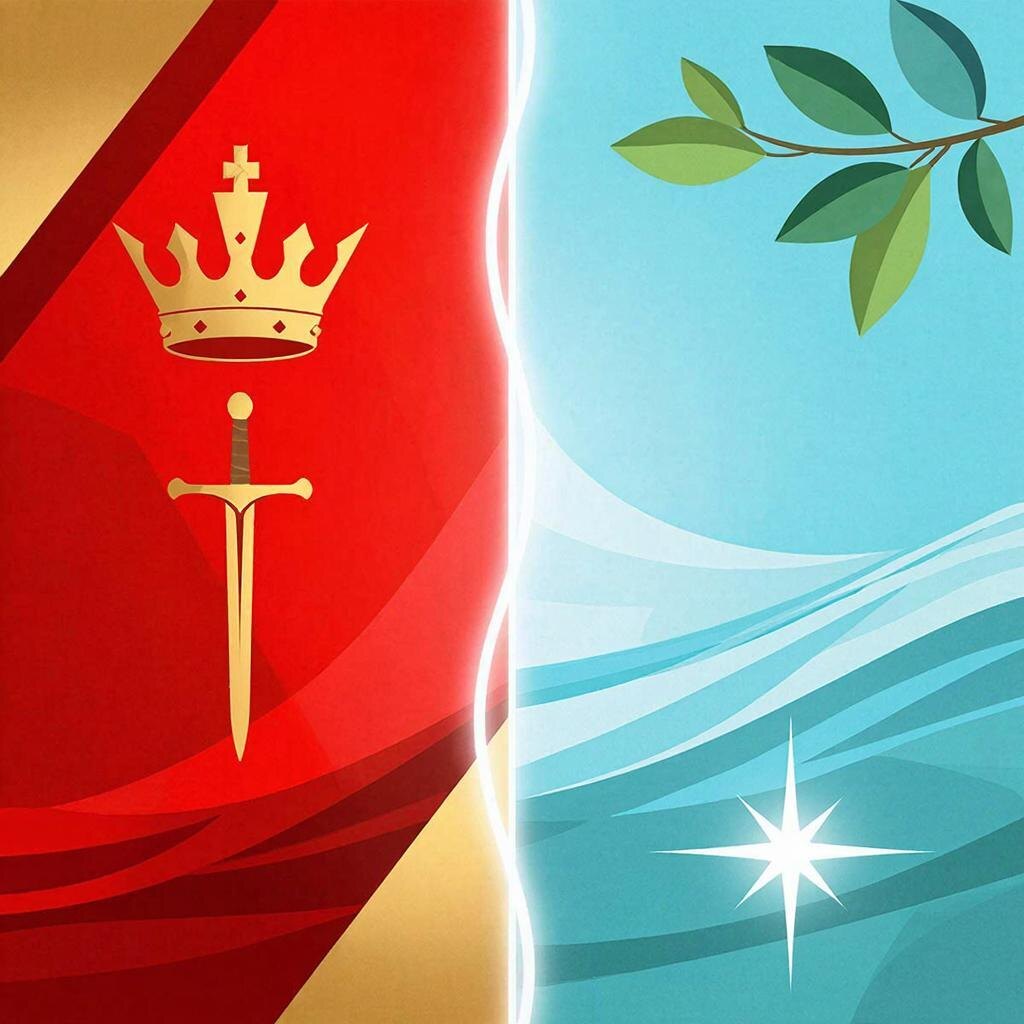 В целях иллюстрации: символическое изображение сути "бизнесовых" (слева) и "небизнесовых"(справа) Арканов. Создано нейросетью GigaChat 