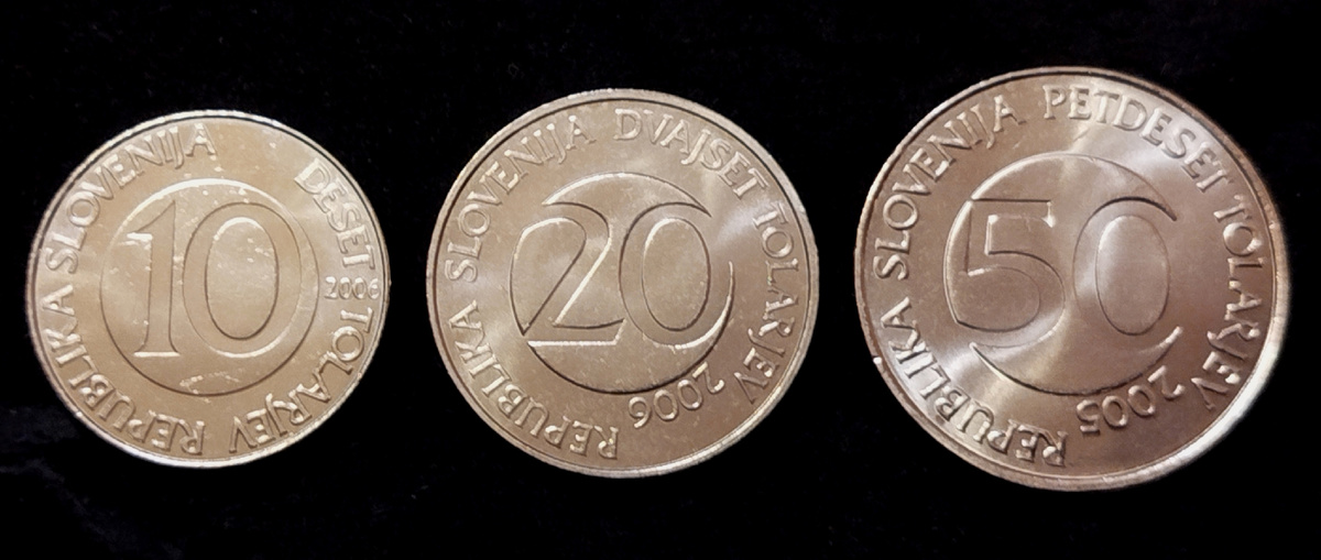 10, 20 и 50 толаров Словении 
