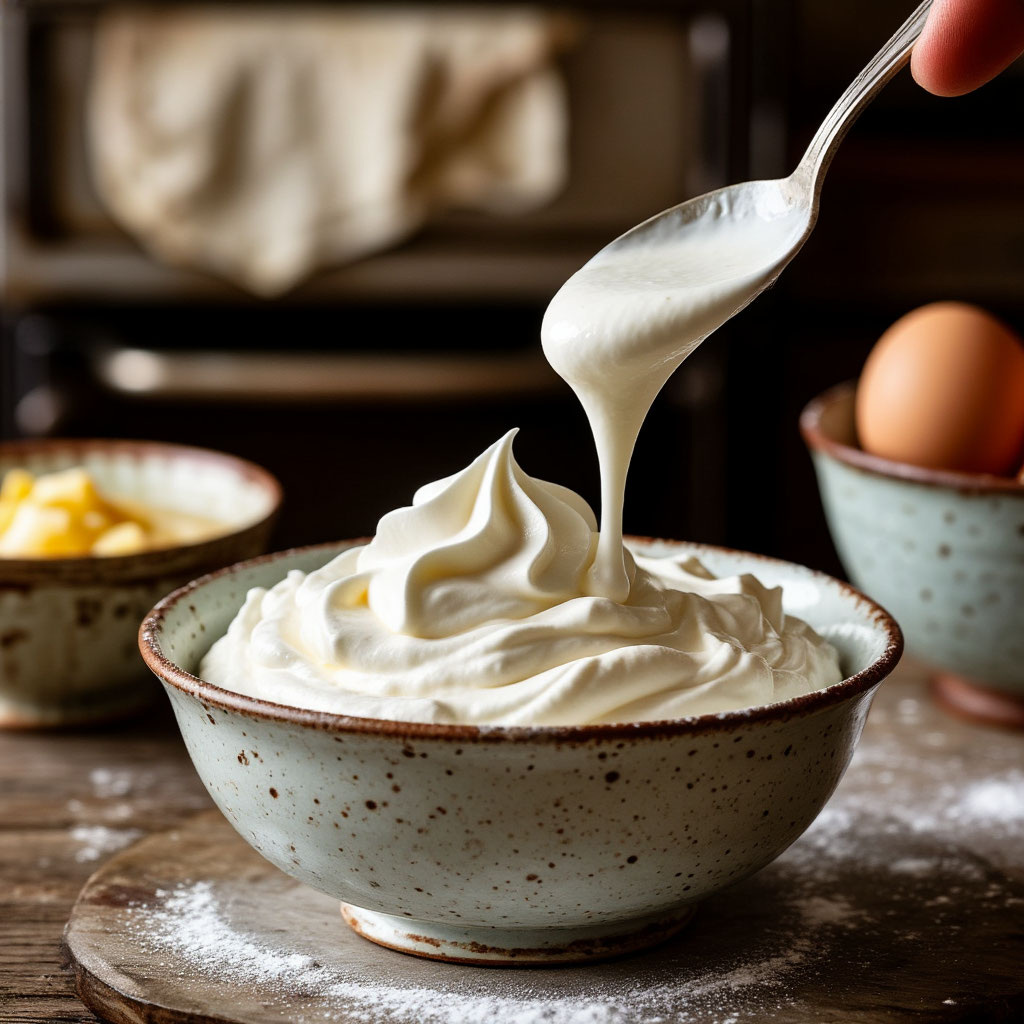 «Белки — до ‘устойчивых пиков’, но не до ‘снежинок’. Желатин — тёплый, но не горячий. И — никакого ‘опускания’: вводим лопаткой, снизу вверх»