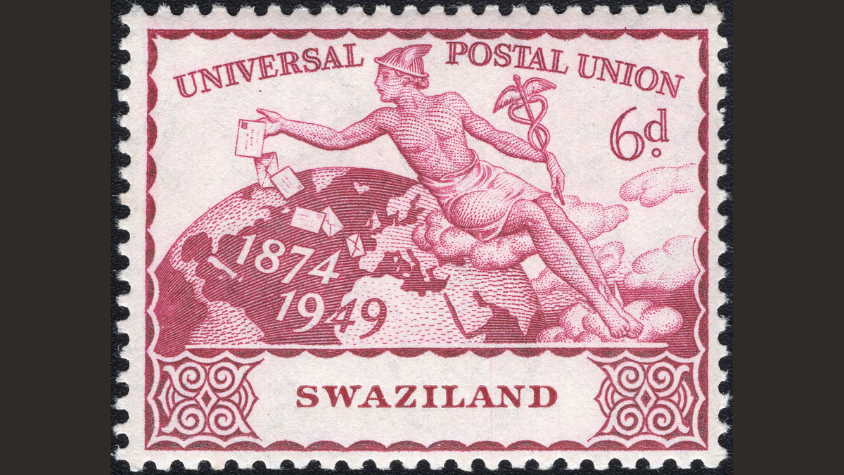 1.2. Свазиленд, 1949 год, № 52. Гермес над земным шаром. 75 лет Всемирному почтовому союзу. 