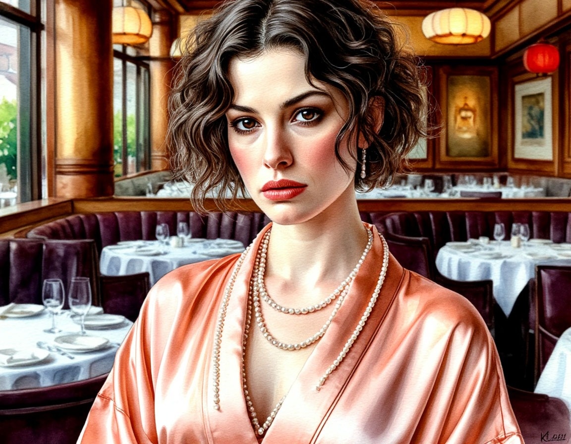 Фото женщины на фоне ресторана. Шедеврум про.