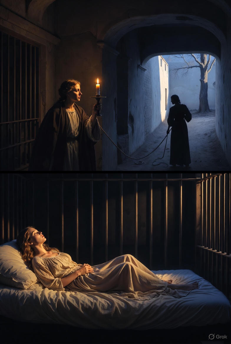 "Побег под покровом ночи", иллюстрация создана сетью Грок