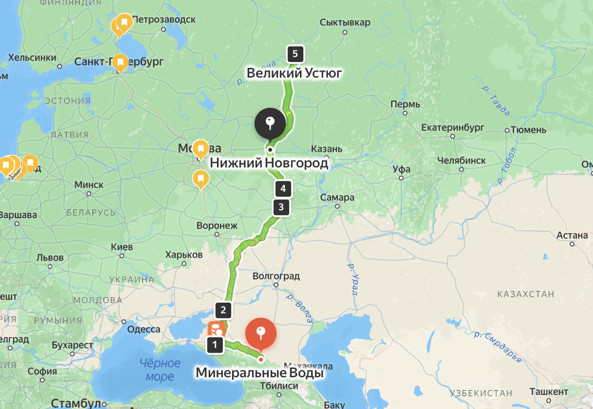 Маршрут поездки на карте