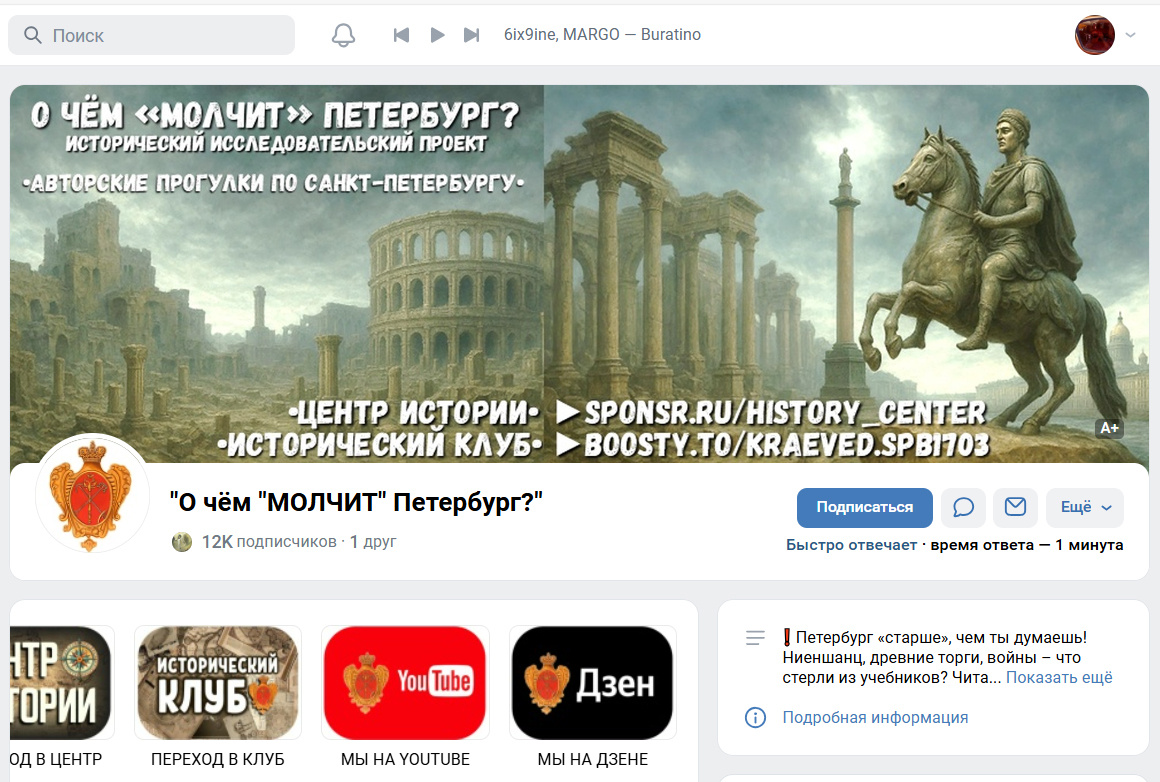 Скрин-шот страницы ВКонтакте..