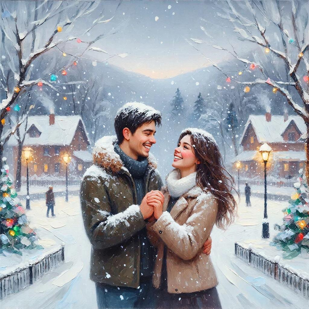 Это ИИ так представляет любовь, зиму и счастье. По-моему, неплохо получилось.