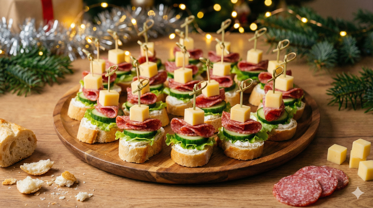 Мини‑бутерброды (канапе) с колбасой и сыром