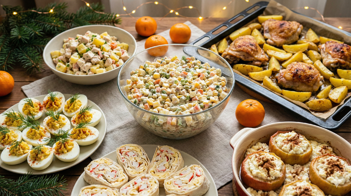 Новогодний стол до 5 000 ₽: полный набор блюд