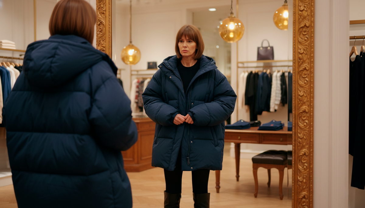 Тот самый момент сомнения: слишком объемный пуховик часто скрывает фигуру, а не украшает её.