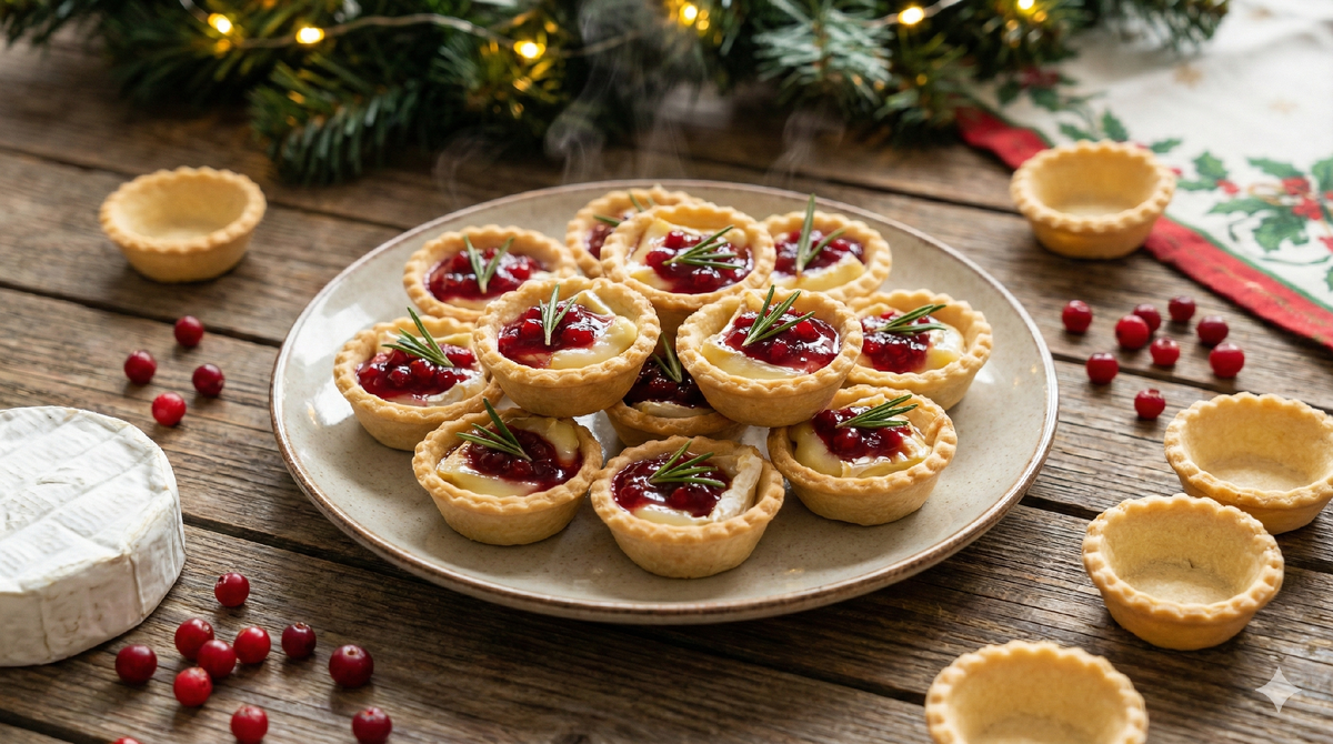 Тарталетки с камамбером и брусникой