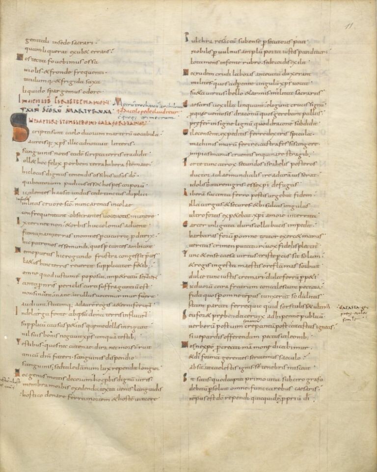 Начало поэмы Аврелия Пруденция Клемента «Перистефанон». XI в. Национальная библиотека Франции, Париж