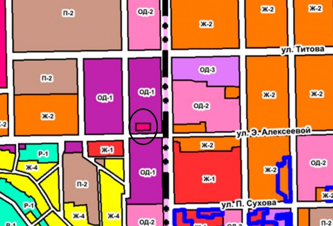 Фрагмент карты градостроительного зонирования Барнаула