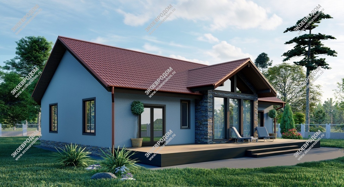 Деревянная обшивка под крышей и на фронтоне (под коньком) создает ощущение тепла и натуральности