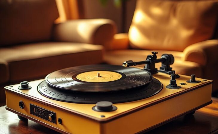 Виниловый проигрыватель. Фото: сгенерировано с помощью нейросети "Алиса", "Атмосфера"