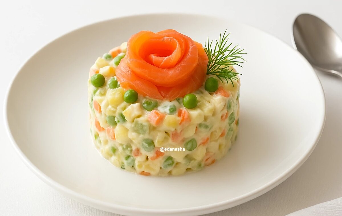 оливье с красной рыбой 