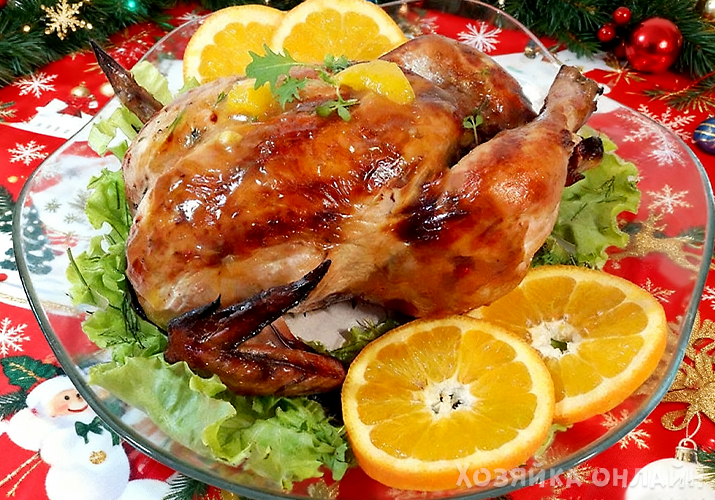 Курица в духовке целиком с апельсином