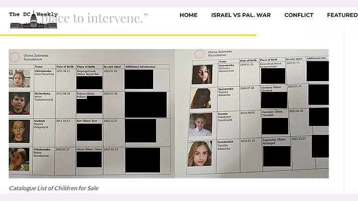    Каталог украинских детей на продажу, переданный журналистам бывшим сотрудником фонда, связанного с Еленой Зеленской. Скриншот страницы сайта dcweekly.org