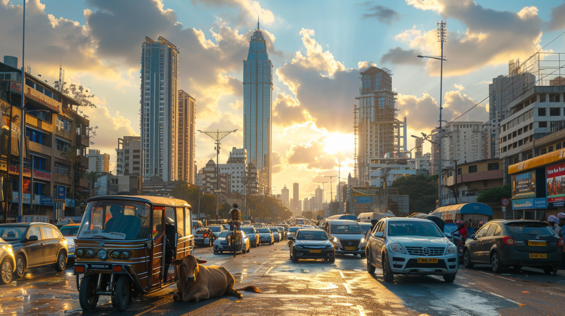 Мумбаи в одном кадре: Mercedes и авторикши делят дорогу со священной коровой. Добро пожаловать в Индию контрастов, где будущее и традиции существуют бок о бок