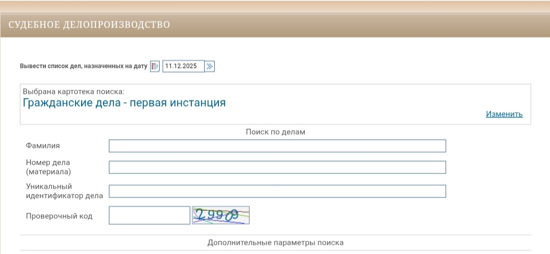Страница сайта одного из оайонных судов для поиска вашего дела