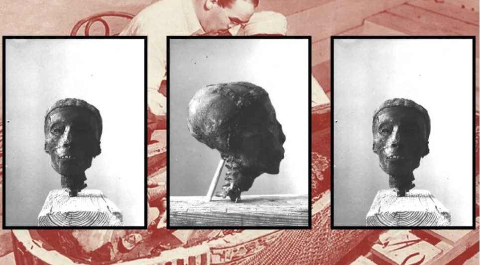 Фотографии отрубленной головы Тутанхамона, сделанные Гарри Бертоном. Фотоархив Института Гриффита.