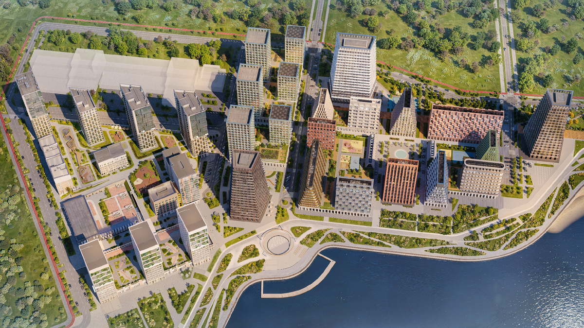 Вид сверху на Волгу, рядом с которой строится ЖК бизнес-класса "Минтимер" и ЖК элит-класса "Яналиф" от компании СМУ-88.