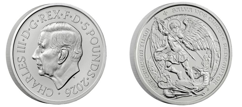    Памятная монета Великобритании 2026 года, 5 фунтов, Ангел, архангел Михаил, Сандро Деиана, Proof