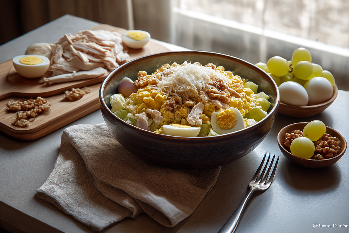    Салаты с курицей, виноградом и орехами вроде «Тиффани» часто становятся фирменным блюдом семьи и появляются на каждом праздничном столе.