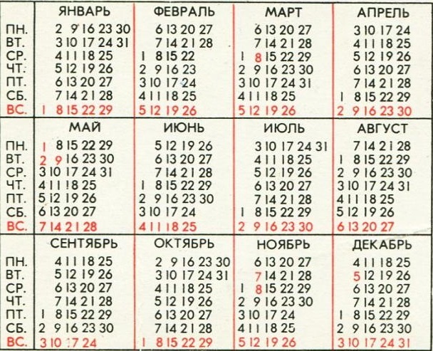 Календарь 1967 года