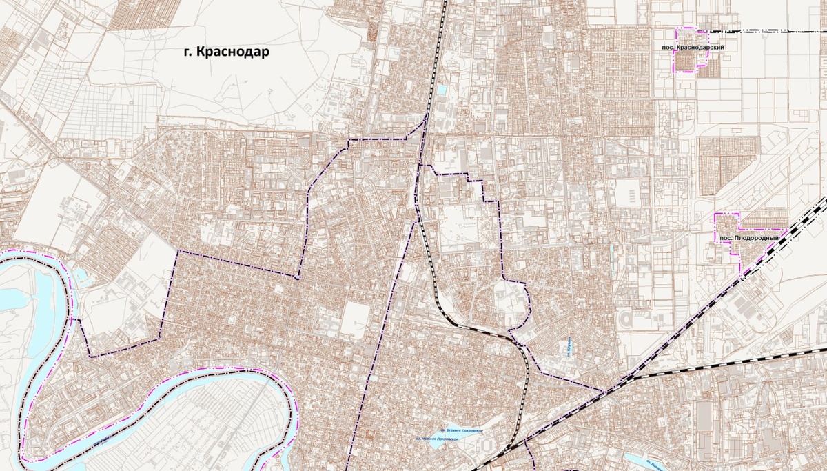 Карта границ населенных пунктов в составе единого документа территориального планирования и градостроительного зонирования г. Краснодар