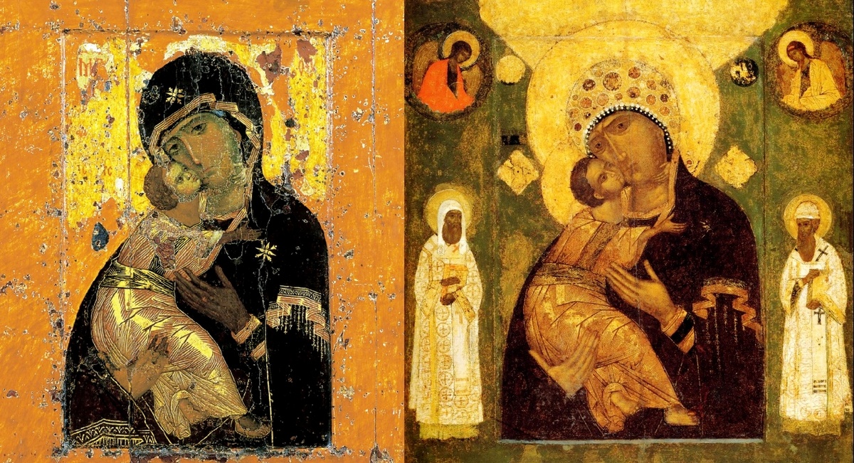 Владимирская икона Божией Матери - слева, Волколамская - справа.
