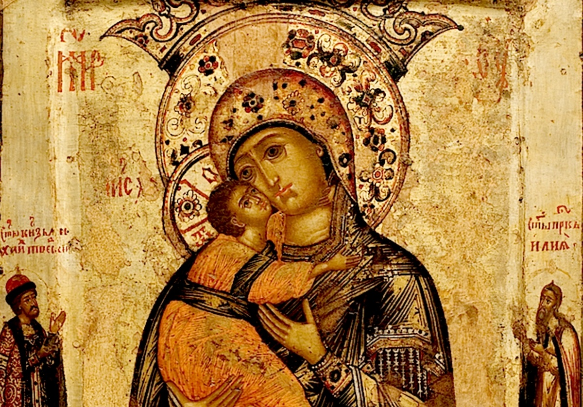 Богоматерь Волоколамская со святыми князем Михаилом Тверским и пророком Илия, конец XVII века.