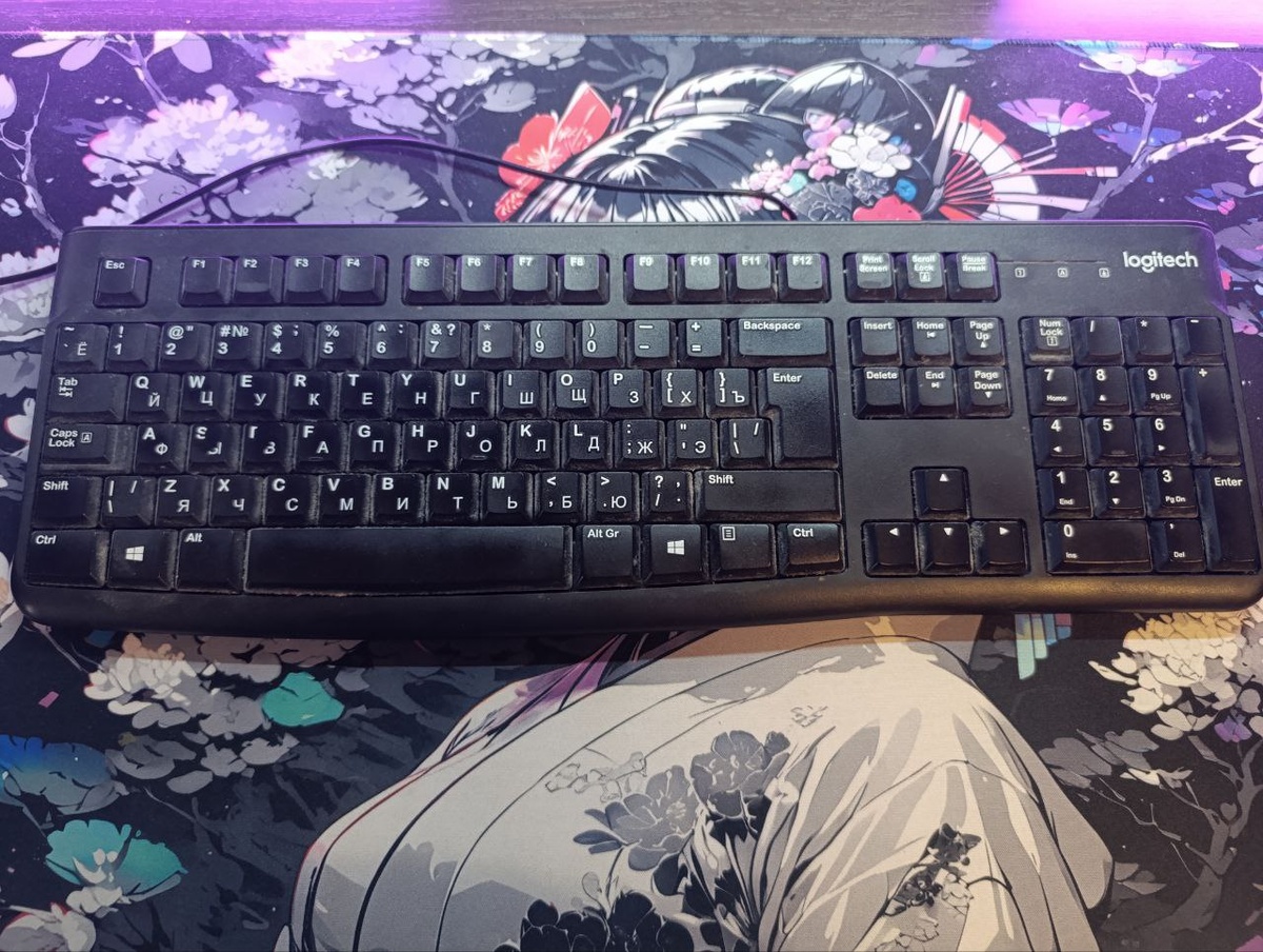 Клавиатура за которой я провел много лет. Чистить не стал, не потому что лень, а для того, чтобы было видно, что раньше ей активно пользовались.