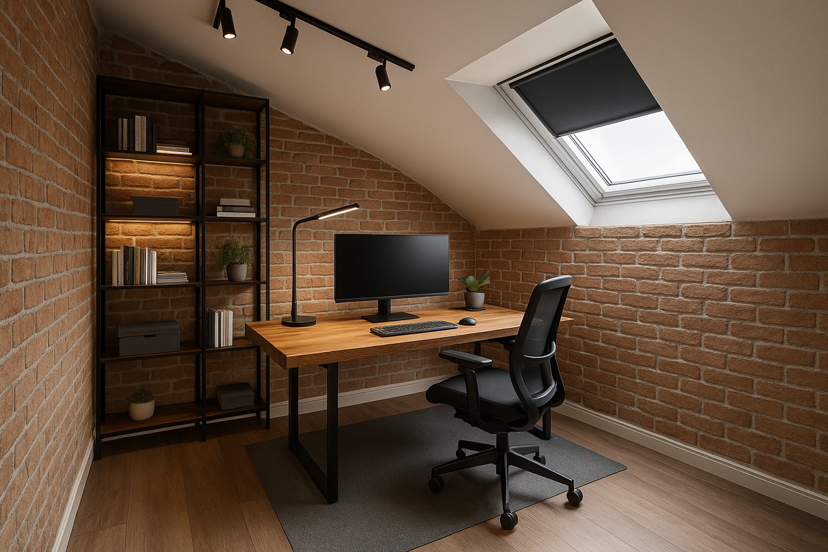 Кабинет‑лофт на мансарде: кирпич, металл и концентрация