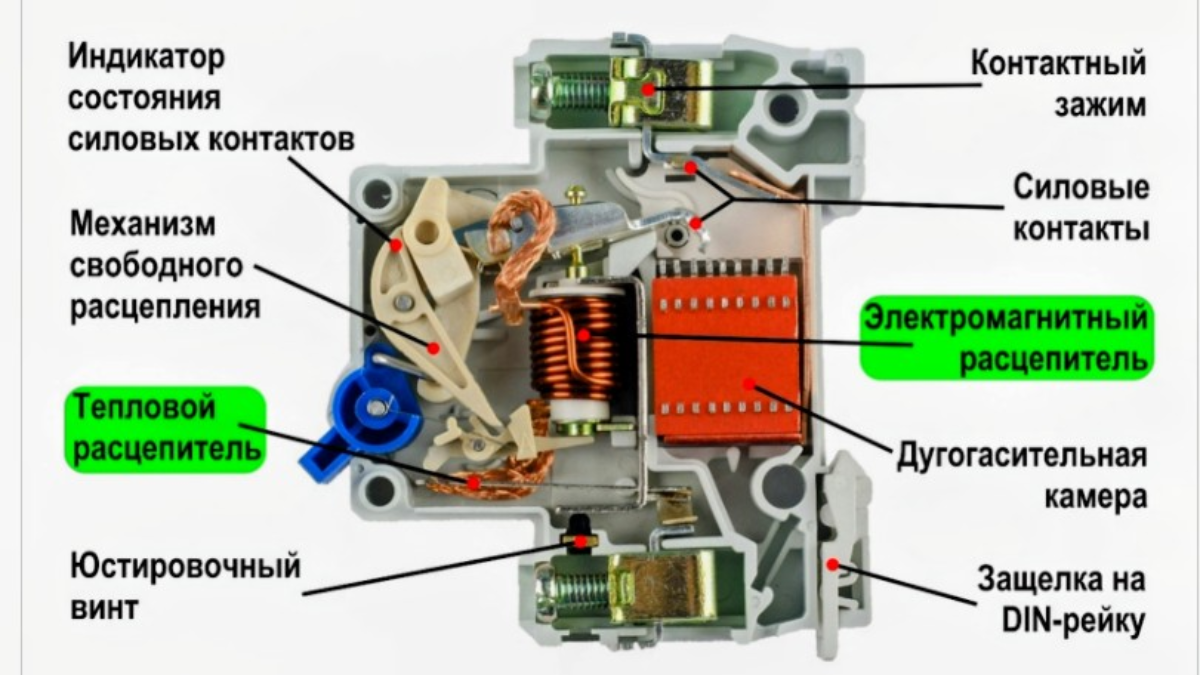 Автоматический выключатель в разрезе