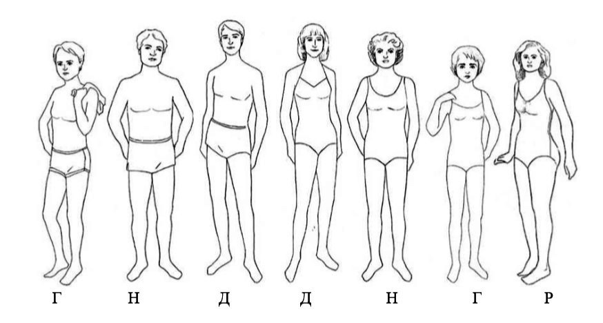 Г - Гамин, Н - Натурал, Д - Драматик, Р - Романтик. 