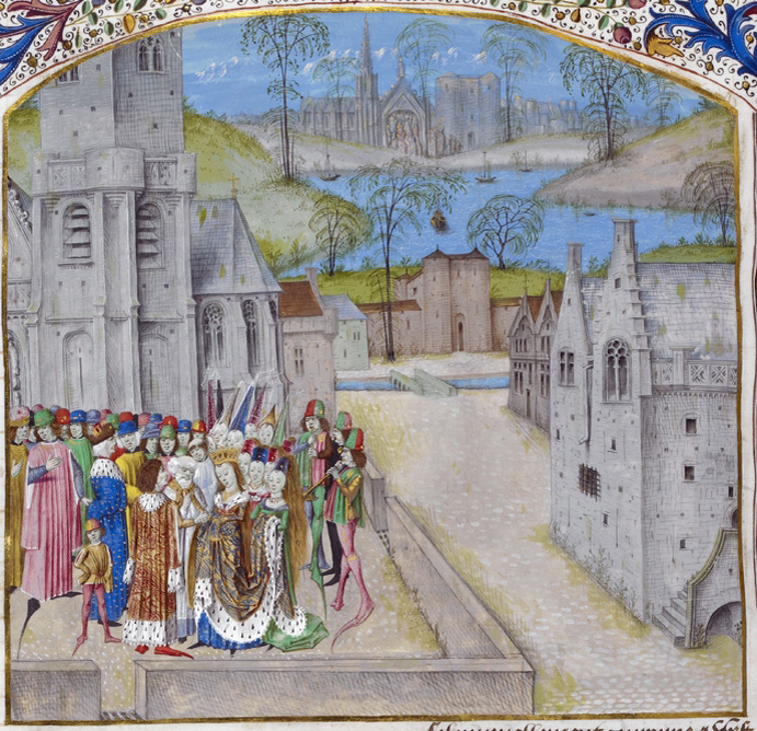 Бракосочетание Эдуарда II и Изабеллы. Миниатюра из «Староанглийских хроник». Жана де Ваврена (1475)