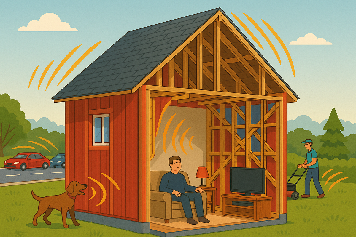 Многослойные стены каркасного дома хорошо защищают от уличных звуков