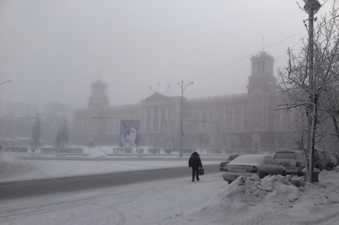 листать и рассматривать сквер в морозной дымке