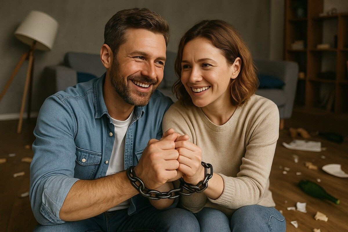 В созависимых отношениях дни боли регулярно сменяются яркими моментами счастья, что еще крепче привязывает участников друг к другу. Источник: нейросеть📷
