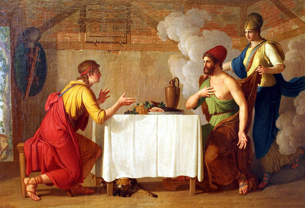 Одиссей с Телемахом у свинопаса Евмея